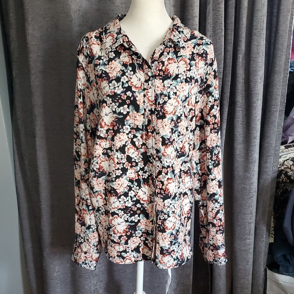 LC Lauren Conrad Floral Blouse - Black, Pink, Blue